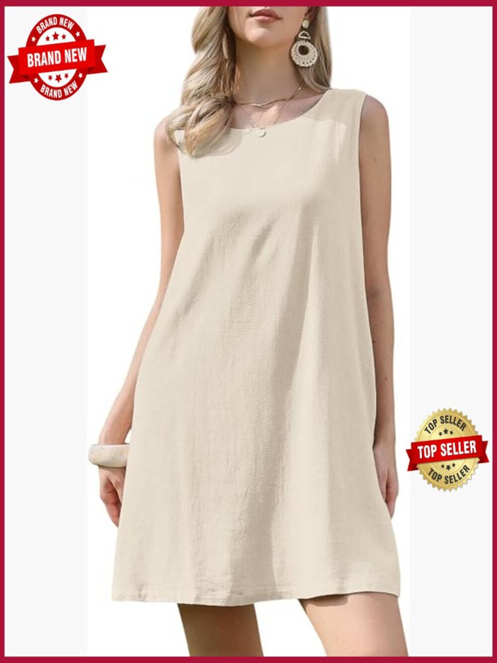 Sleeveless Linen Shift Dress with Pockets for Summer